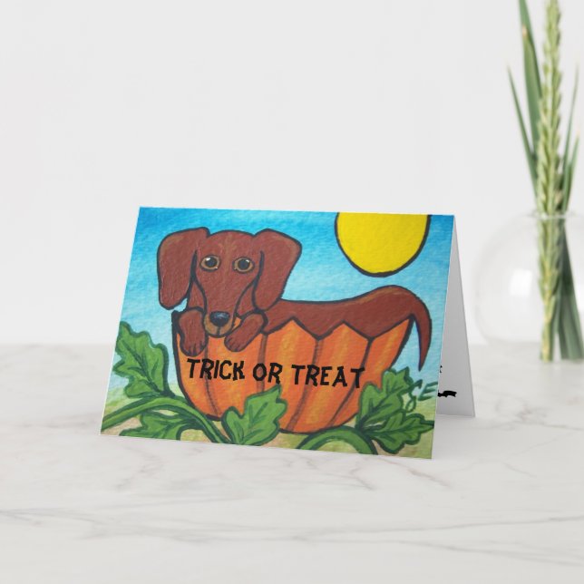 Carte Trick ou Treat Dachshund Halloween Card (Devant)