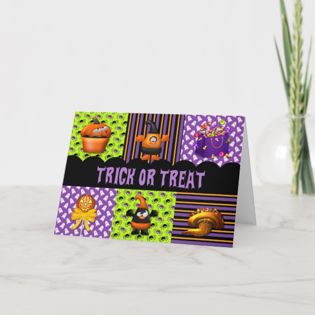 Carte Trick ou Treat Orange and Purple Halloween (Devant)