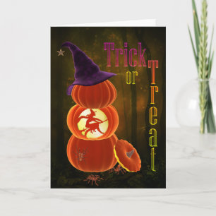 Carte Trick ou Treat Tower Citrouille Halloween