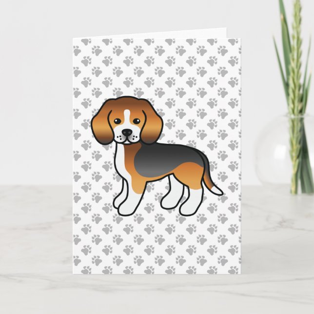 Carte Tricolore Beagle mignon chien de dessin (Devant)