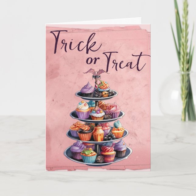 Carte Tricoter ou traiter Halloween Cupcakes Desert (Devant)