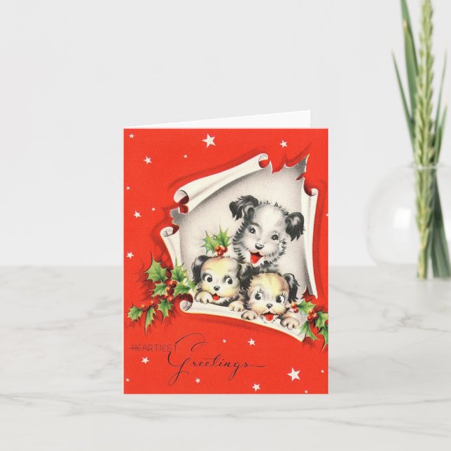 Carte Trio de chiens vintage Noël (Devant)