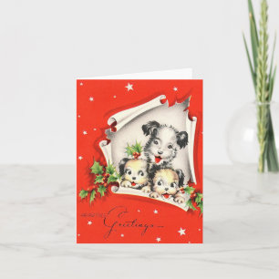 Carte Trio de chiens vintage Noël