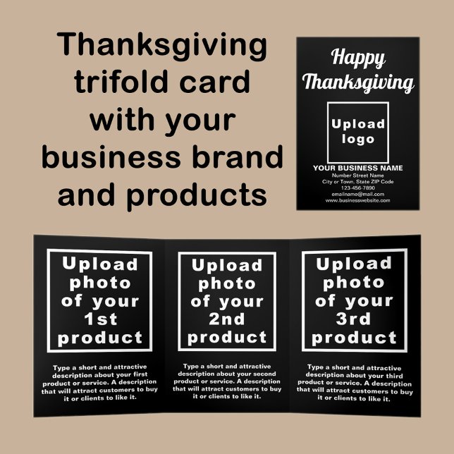 Carte triple Black Thanksgiving Business (Thanksgiving black trifold card with your business brand and products or services.)