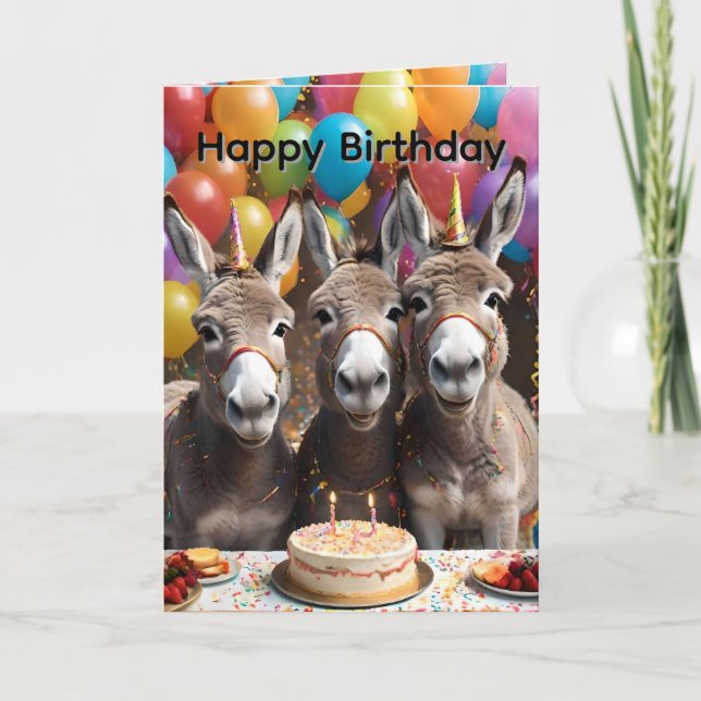 Carte Triple Joie : Un Anniversaire De Triplés Ânes (Devant)