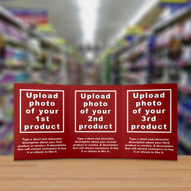 Carte triple rouge pour les produits d'affaires (Attract more customers. Your business products on red trifold card.)