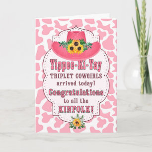 Carte Triplet Cowgirls New Baby Pink Western Congrats