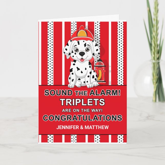 Carte Triplet Félicitations Dalmatian Puppy Firehouse (Devant)