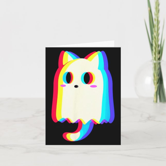Carte Trippy Vaporwave Fantôme Chat Halloween Techno Rav (Devant)