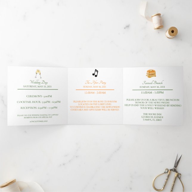 Carte Triptyque de Mariage Rêve Orange Citrus Zest (Intérieur)