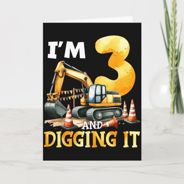 Carte Trois 3 ans 3e anniversaire Construction Garçon 3  (Devant)