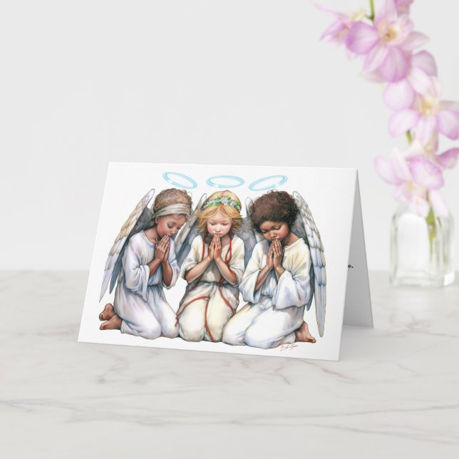 Carte Trois Anges De Couleur Dans La Prière Noël (Orchidée)