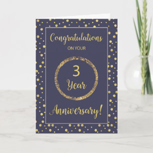 Carte Trois ans d'affaires anniversaire Marine et Gold L