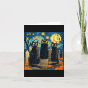 Carte Trois chats noirs nuit étoilée Van Gogh citrouille