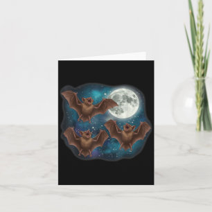 Carte Trois chauves-souris sous pleine lune Mème cosmiqu