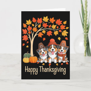Carte Trois chiens de berger australiens tombent arbre h