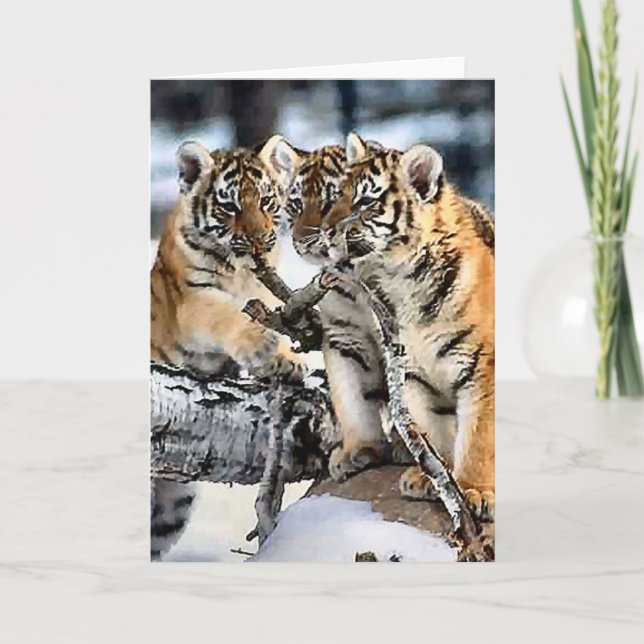 Carte Trois Cubes De Tigre En Cadeaux D'Art De La Neige (Devant)