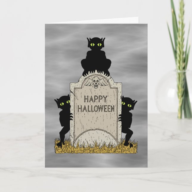 Carte Trois diablotins Joyeux Halloween (Devant)