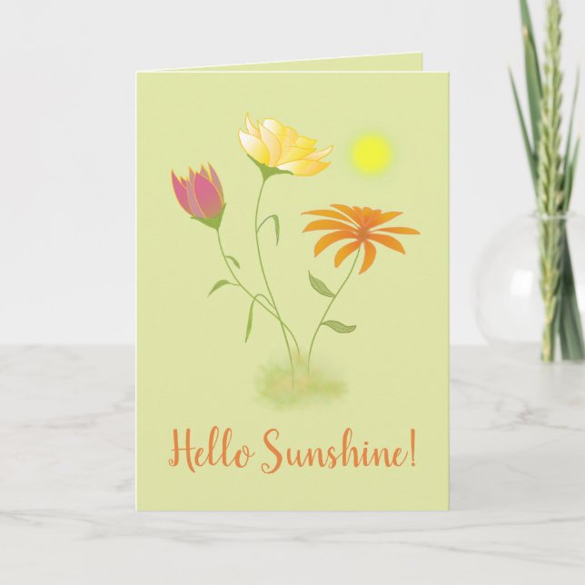 Carte Trois fleurs au soleil - transparent + texte. (Devant)