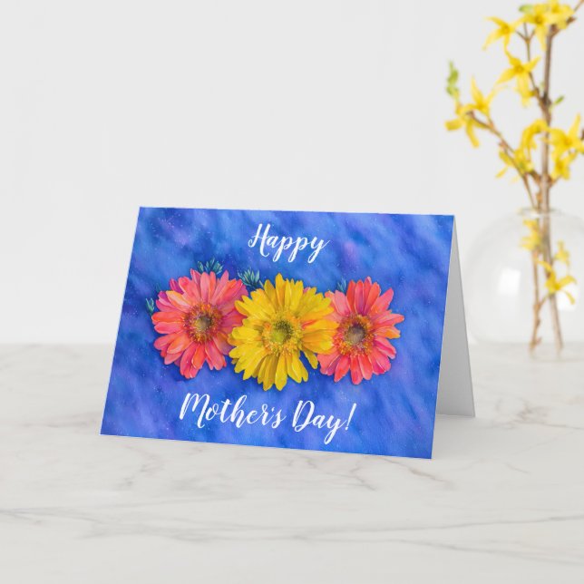 Carte Trois fleurs de gerbera Art Fête des mères (Fleur jaune)