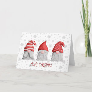 Carte Trois Gnomes Aquarelle Barbe Chapeau Rouge Blanc N