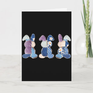 Carte Trois lapins drôles patchwork oeufs lapin heureux