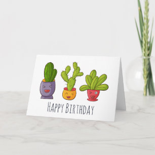 Carte Trois mignons cactus dans des pots de fleurs Illus