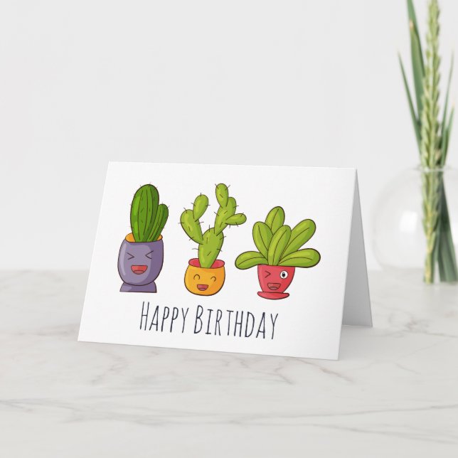 Carte Trois mignons cactus dans des pots de fleurs Illus (Devant)