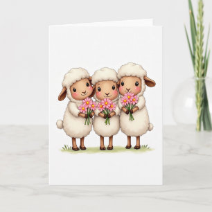 Carte Trois Moutons Avec Fleurs