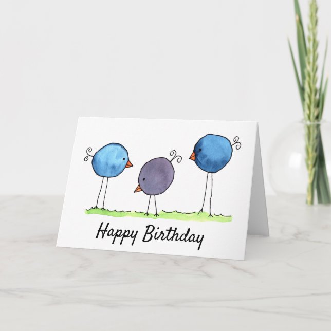 Carte Trois oiseaux fantaisistes d'aquarelle d'anniversa (Devant)