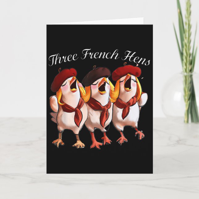 Carte Trois poules françaises chantant la chanson des 12 (Devant)