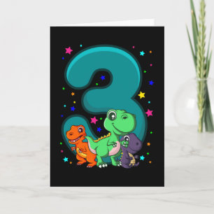 Carte TROIS REX 3 ans 3e anniversaire enfants Dino