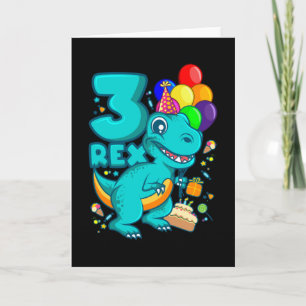 Carte TROIS REX 3 ans 3e anniversaire garçon Dino