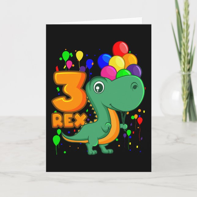Carte TROIS REX 3 ans 3e anniversaire garçon Dino (Devant)