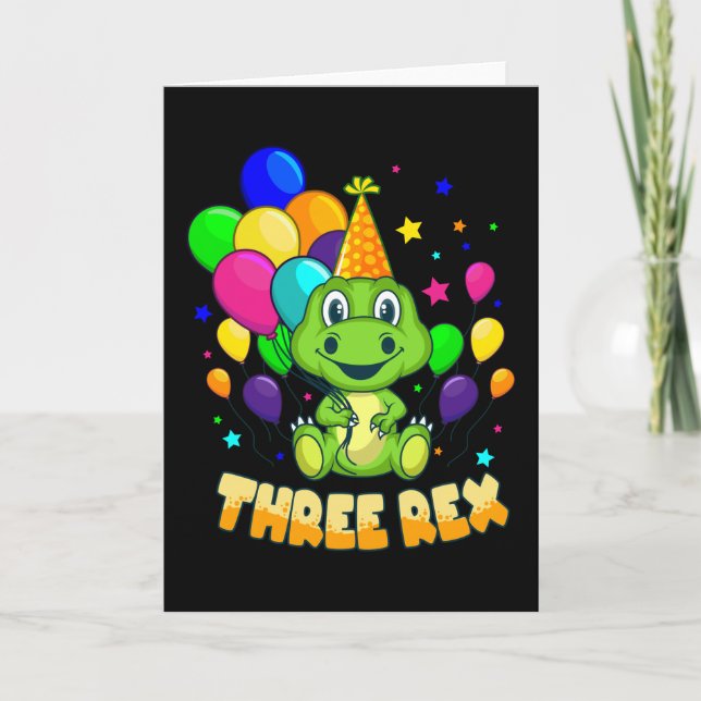 Carte TROIS REX 3 ans 3e anniversaire garçon Dino (Devant)