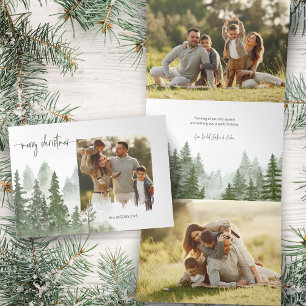 Carte Trois Volets Aquarelle Bois Calligraphie de Noël