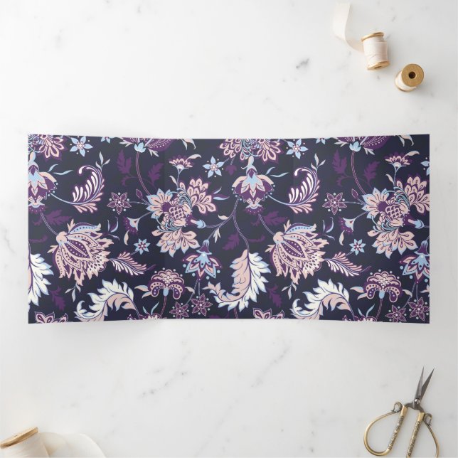 Carte Trois Volets Arrière - plan violet Big Floral Motif sans joint (Intérieur)