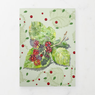 Carte Trois Volets BlackBerry vert et rouge Aquarelle sur papier