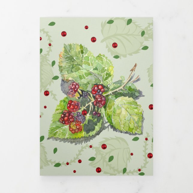 Carte Trois Volets BlackBerry vert et rouge Aquarelle sur papier (Page de couverture)