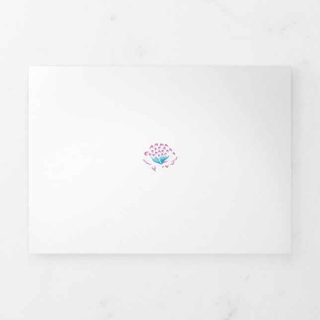 Carte Trois Volets Bleu de Cornflower clair, Ciel Mégenta, Fille (Page de couverture)