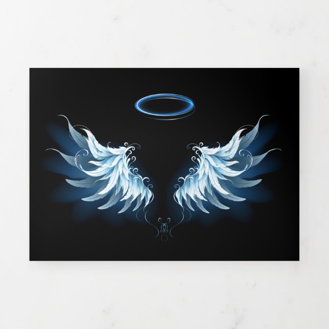 Carte Trois Volets Blue Glowing Angel Wings on black background (Page de couverture)