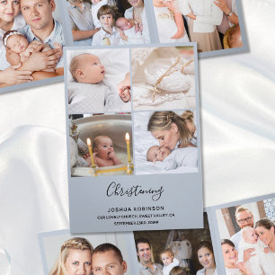 Carte Trois Volets Cadeau de remerciement de 8 photos de baptême Bleu