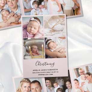 Carte Trois Volets Cadeau de remerciement photo pour baptême 8 Rose