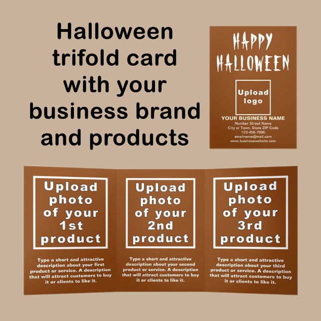 Carte Trois Volets Carte triangulaire Brown Halloween d'affaires (Halloween brown trifold card with your business brand and products or services.)