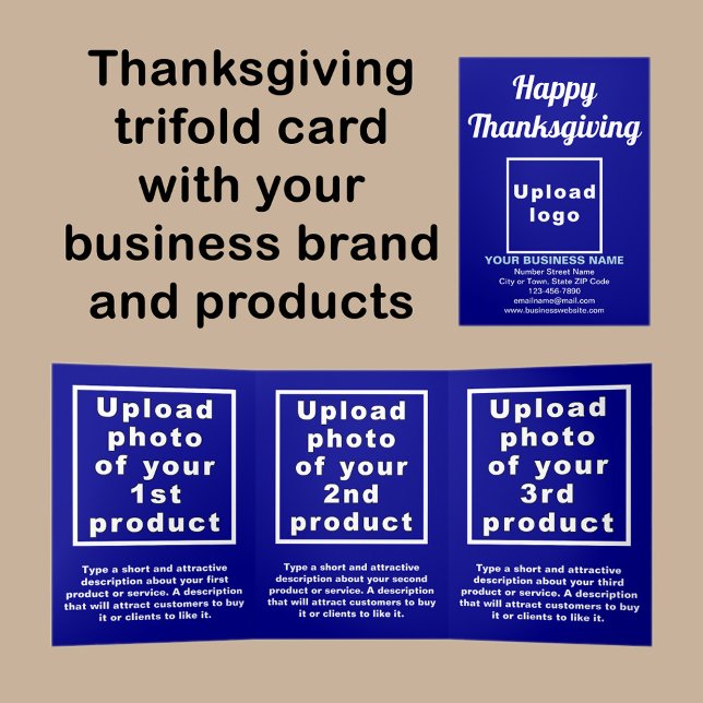 Carte Trois Volets Carte triangulaire Business Thanksgiving Blue Trip (Thanksgiving blue trifold card with your business brand and products or services.)
