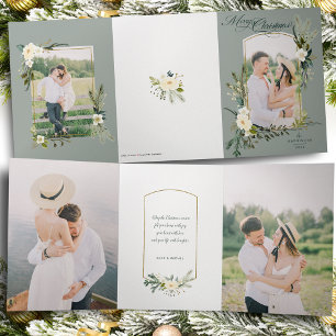 Carte Trois Volets Chic Sage Noël Botanique avec photo Arché d'or