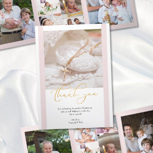 Carte Trois Volets Christening 10 Merci photo rose et blanc