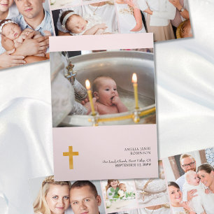 Carte Trois Volets Christening 7 Photo Pink Thank You Tri-Fold Card