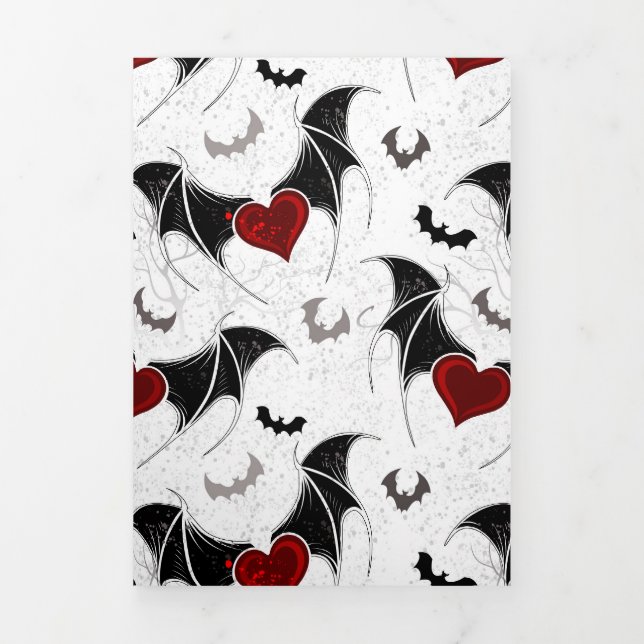 Carte Trois Volets Coeur d'Halloween avec ailes de chauve-souris noir (Page de couverture)