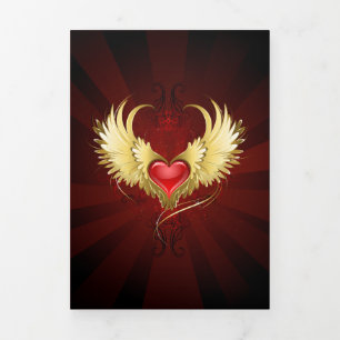 Carte Trois Volets Coeur rouge avec ailes d'or